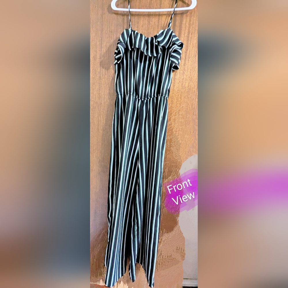 Bluenotes Romper, size med, EUC, black, green, white & green stripe pattern - Picture 4 of 13
